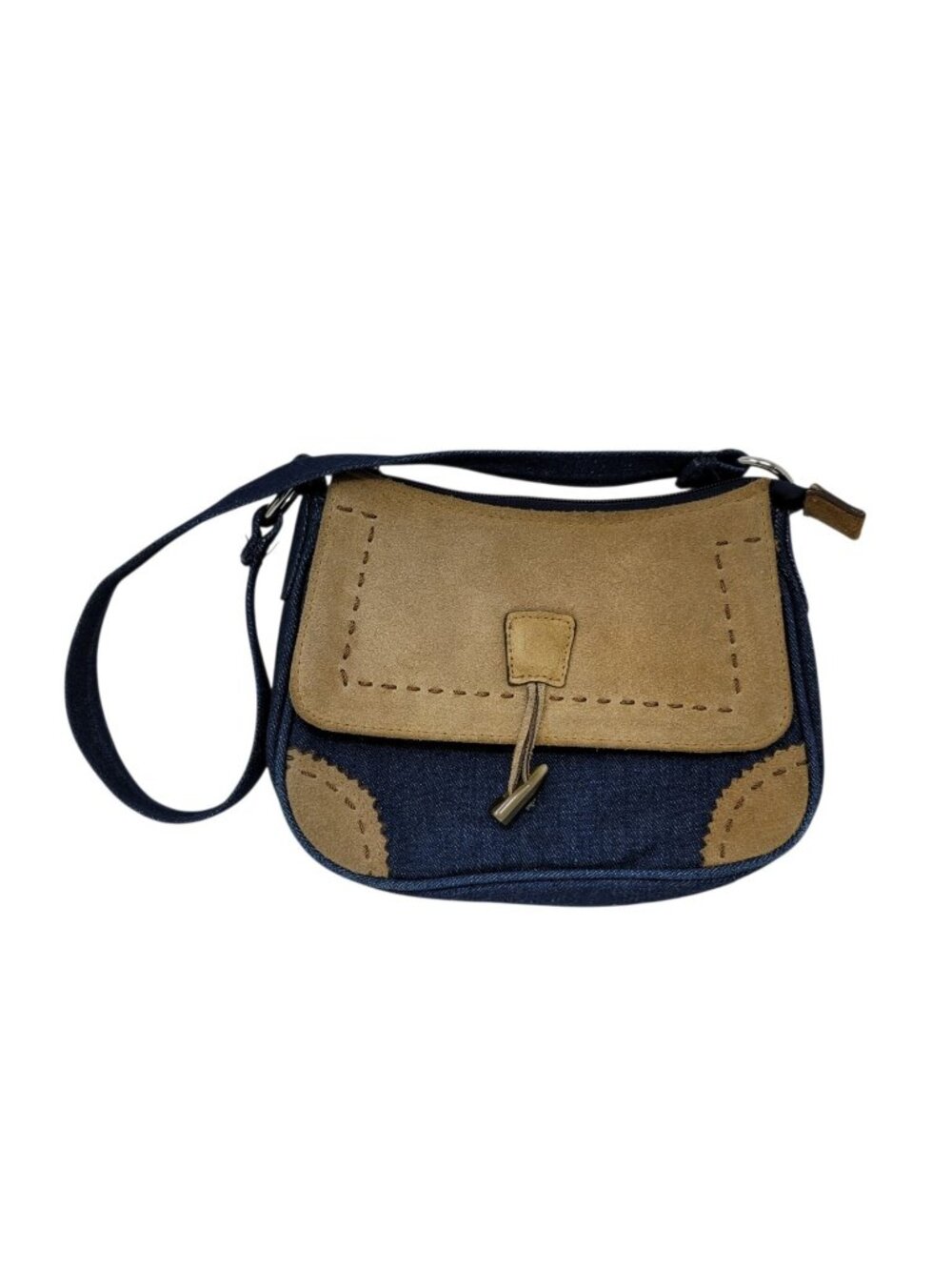 Vintage Denim Purse Shoulder Bag Wallet Blue Suede Y2K Boho Multi-Pocket Small